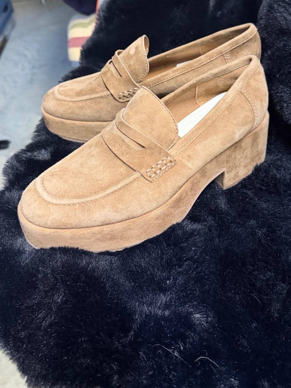 Dolce Vita Women's Suede Platform Penny Loafers in Tan